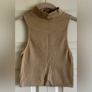 ZARA Beige XS Ribbed Mock Neck Tank